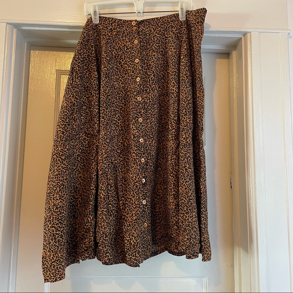 Vintage Brown and Black Leopard Print A-Line Skirt